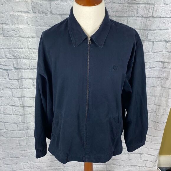 Chaps men XXL full zip cotton blend lightweight collared jacket navy blue - Picture 1 of 10